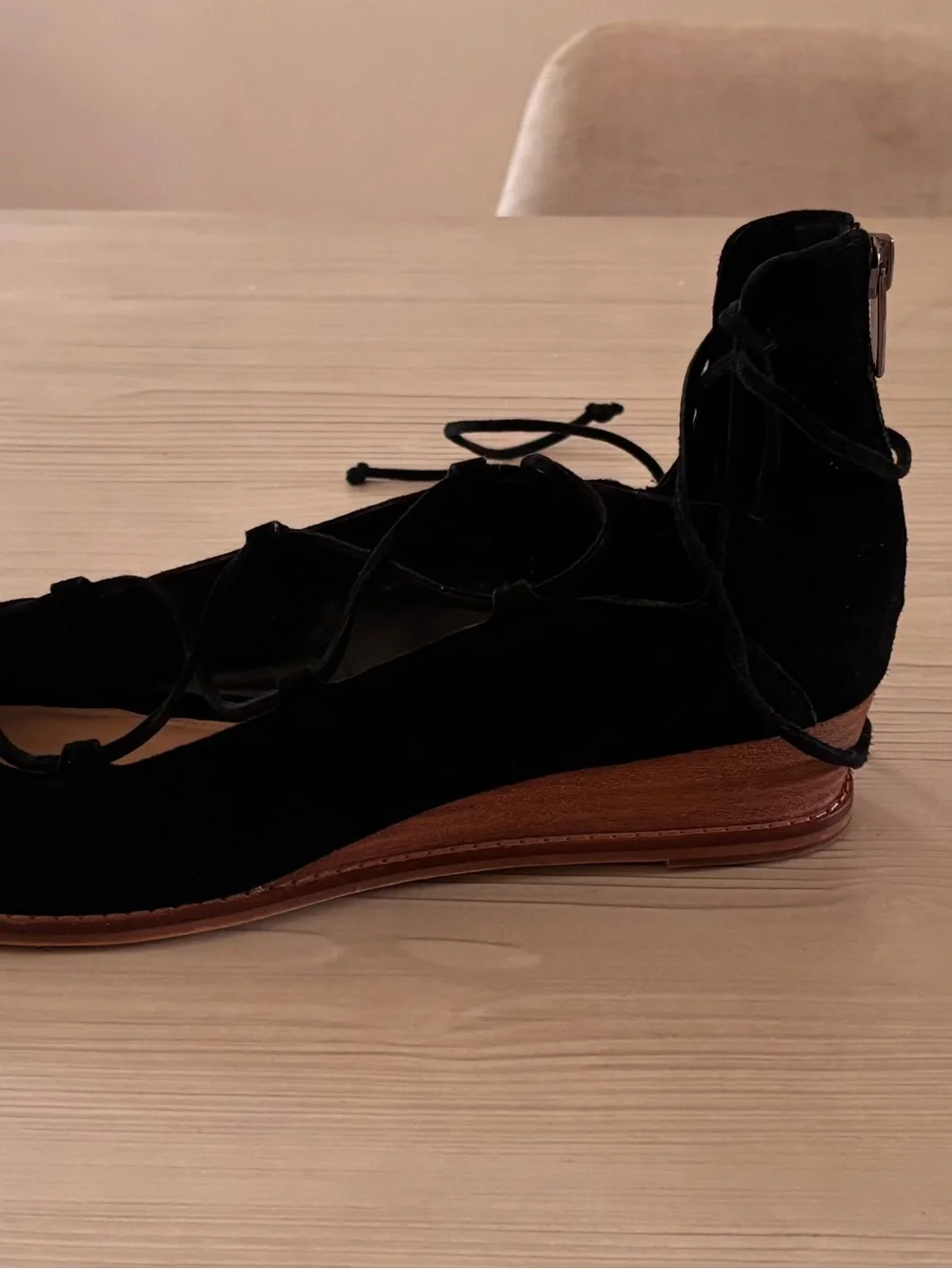 Vince Camuto Black Suede Lace-Up Wedge